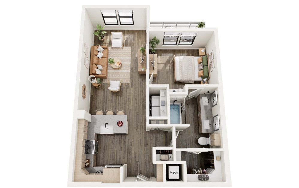 A4 - 1 bedroom floorplan layout with 1 bathroom and 773 - 921 square feet