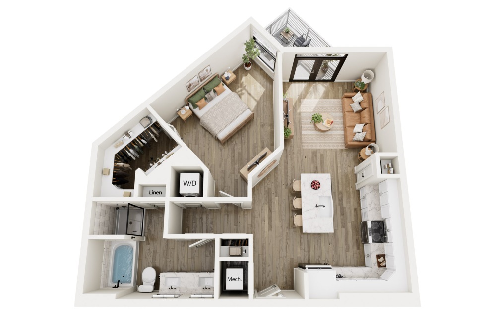 A5 - 1 bedroom floorplan layout with 1 bathroom and 831 square feet