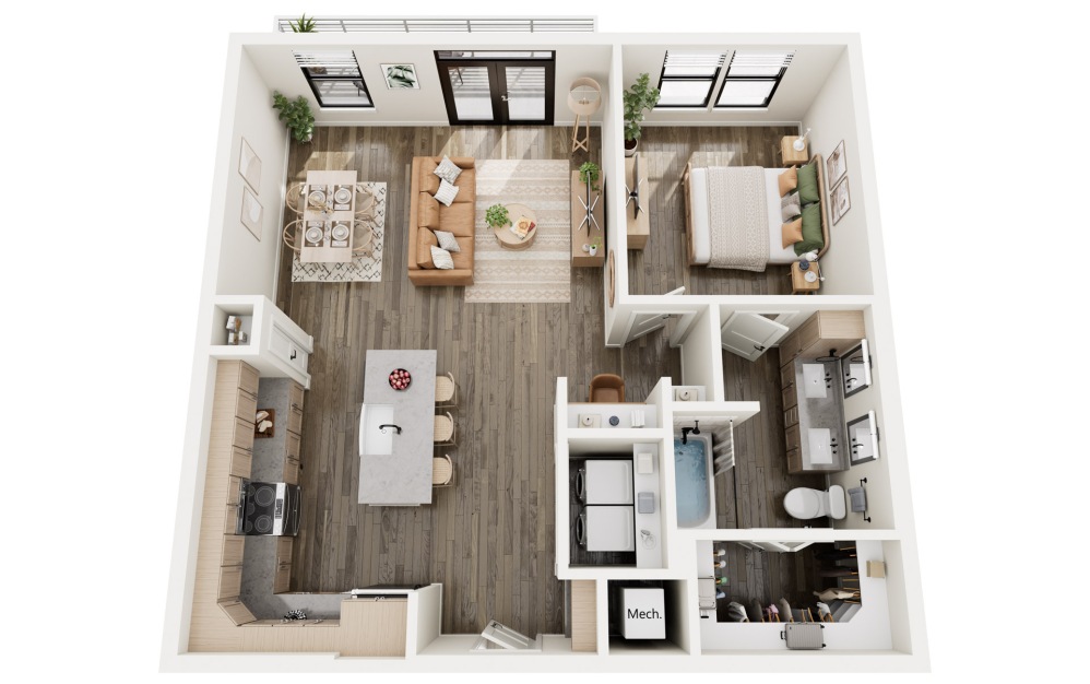 A6 - 1 bedroom floorplan layout with 1 bathroom and 870 - 935 square feet