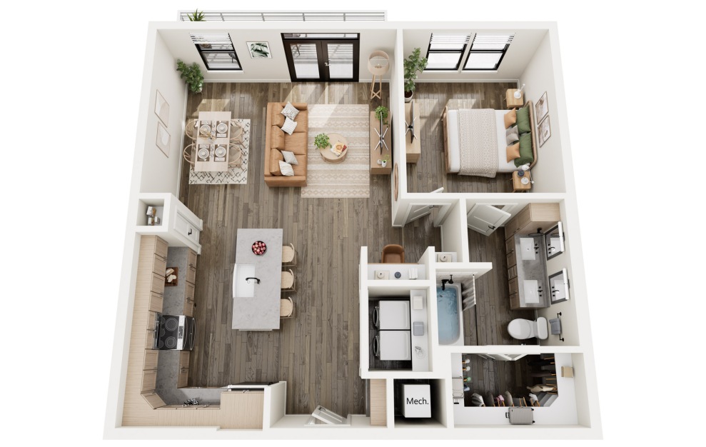 A6 - 1 bedroom floorplan layout with 1 bath and 870 to 935 square feet.