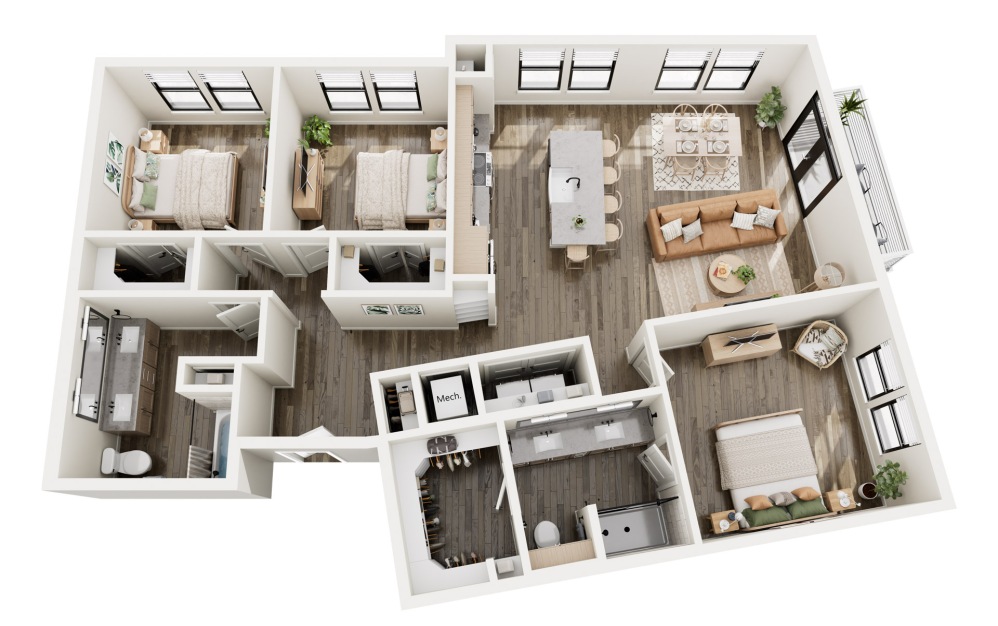 C2 - 3 bedroom floorplan layout with 2 bathrooms and 1389 square feet