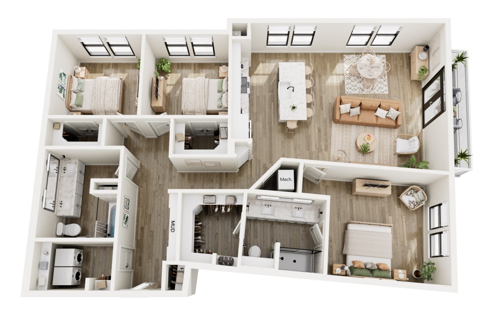 C3 - 3 bedroom floorplan layout with 2 baths and 1522 square feet.