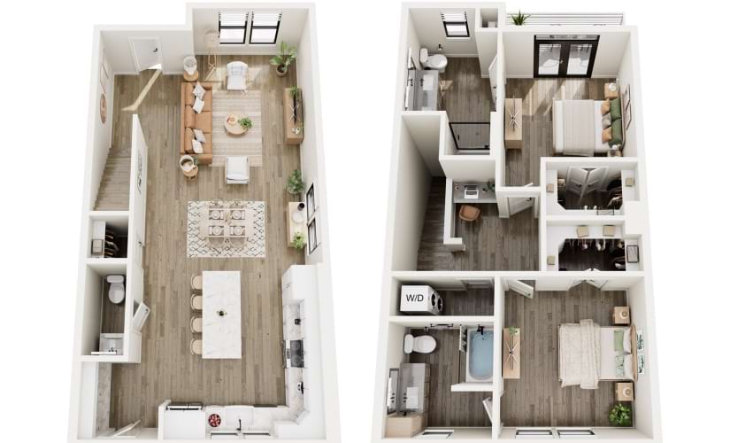 Townhome - 2 bedroom floorplan layout with 2.5 bathrooms and 1547 square feet